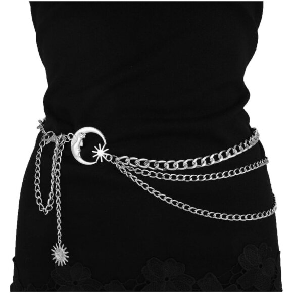 3-Layer Metal Waist Chain Belt for Women Silver Adjustable Body Jewelry - Picture 2 of 7